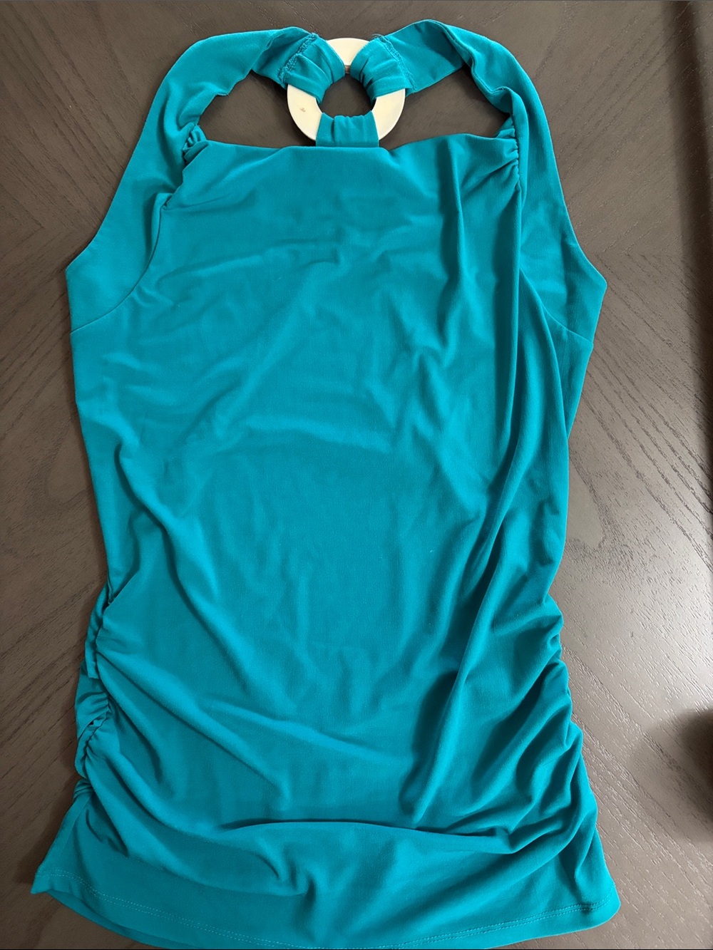 Ricki's Teal Halter Tank with Wooden Ring